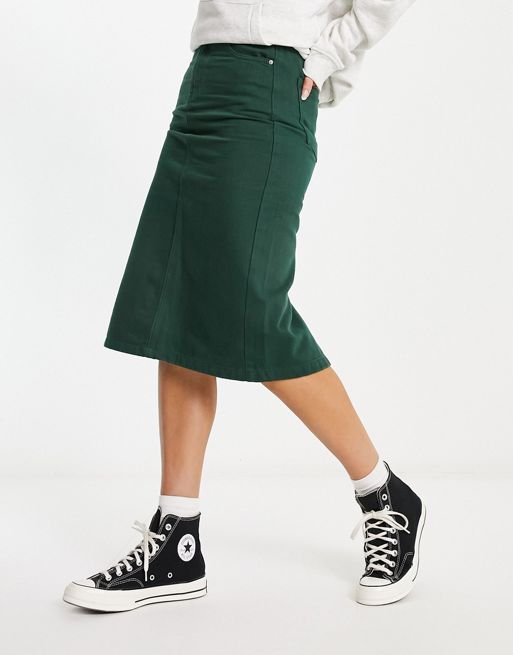 Urban Revivo co-ord midi cord skirt in green | ASOS