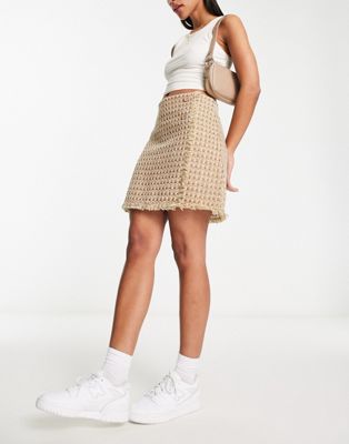 Urban Revivo co-ord mini textured tweed skirt in brown check