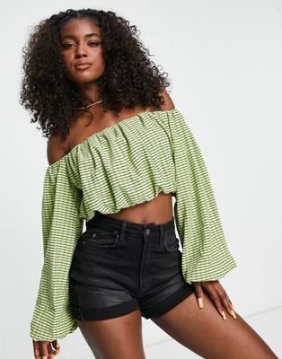 Urban Revivo co-ord off the shoulder top in green check