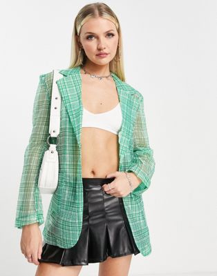 Urban Revivo co-ord sheer mesh blazer in green