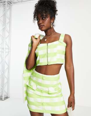 Urban Revivo co-ord tweed crop top in green check print