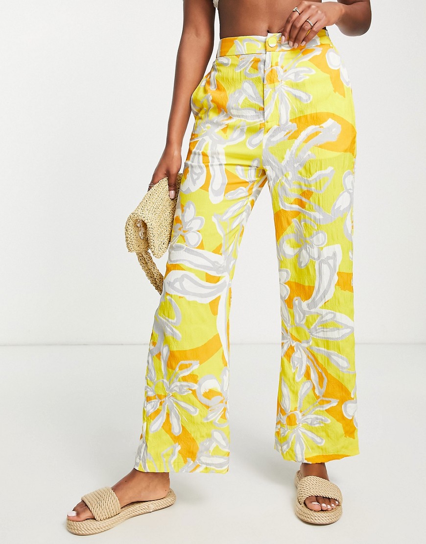 Urban Revivo co-ord wide leg trousers in yellow print
