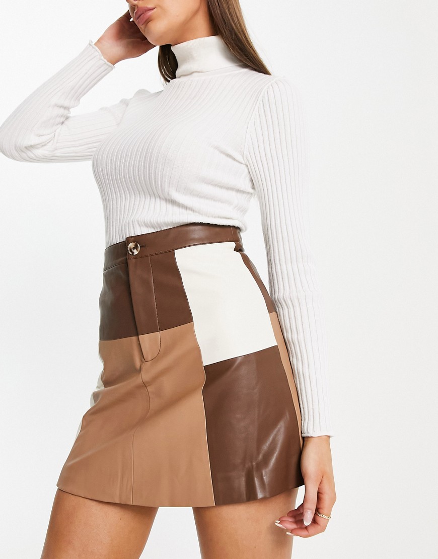 Urban Revivo color block midi skirt in brown multi