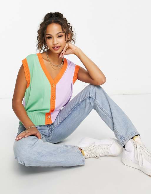Urban Revivo colourblock button through knitted tank in multi