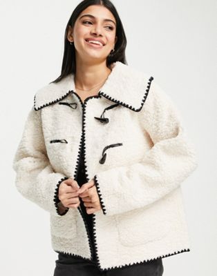 Urban Revivo contrast stitch jacket wth oversized collar in white