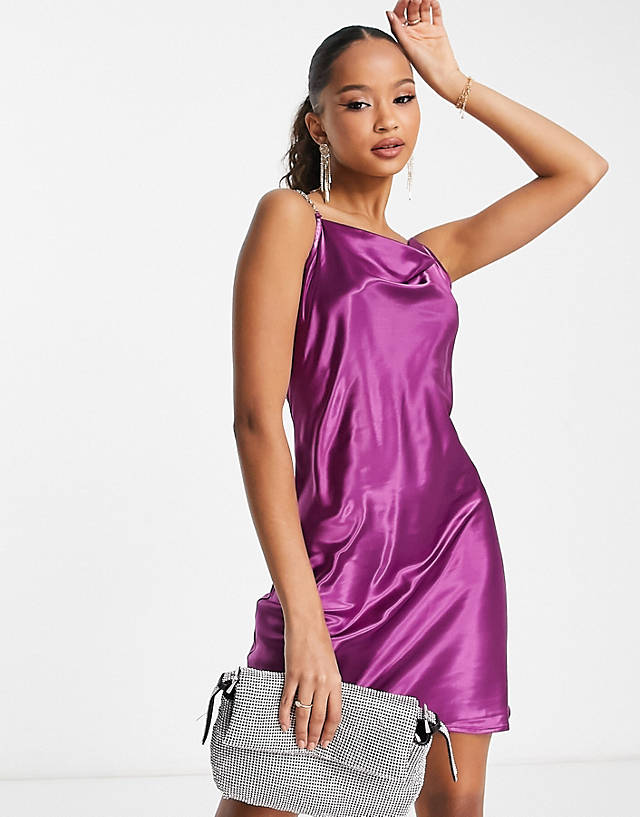 Urban Revivo cowl neck satin slip mini dress in purple