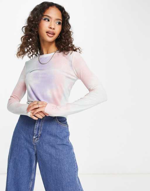 Urban Revivo - Crop top met lange mouwen in pastel multi