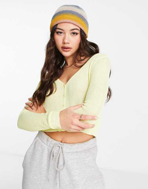 Urban Revivo cropped button up top in yellow ASOS