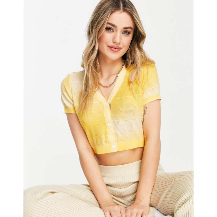 Urban Revivo cropped short sleeve cardigan in yellow | ASOS