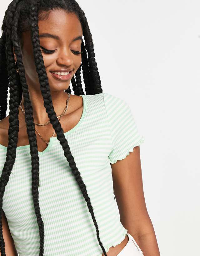 Urban Revivo cropped T-shirt in green stripe print