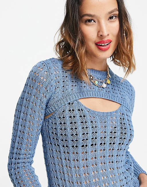 Urban Revivo cut out detail knitted jumper in blue