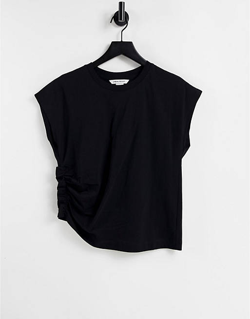 Urban Revivo cut out ruched detail t-shirt in black