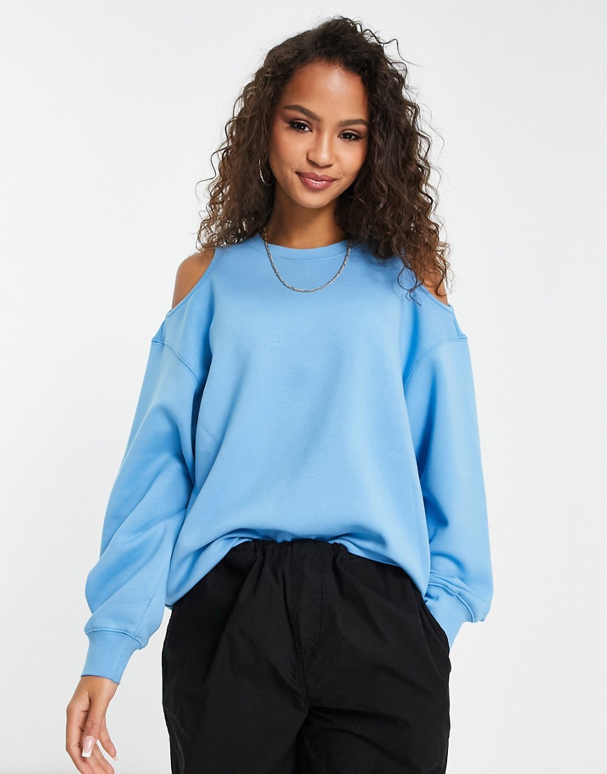 Urban Revivo cut-out shoulder detail sweatshirt in blue