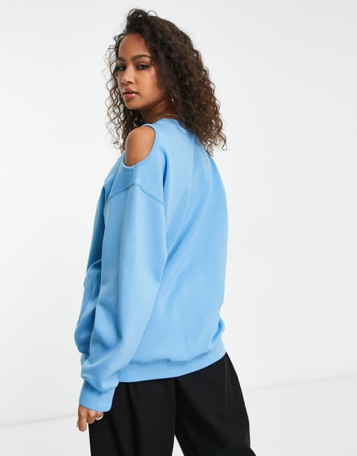 Urban Revivo cut-out shoulder detail sweatshirt in blue | ASOS