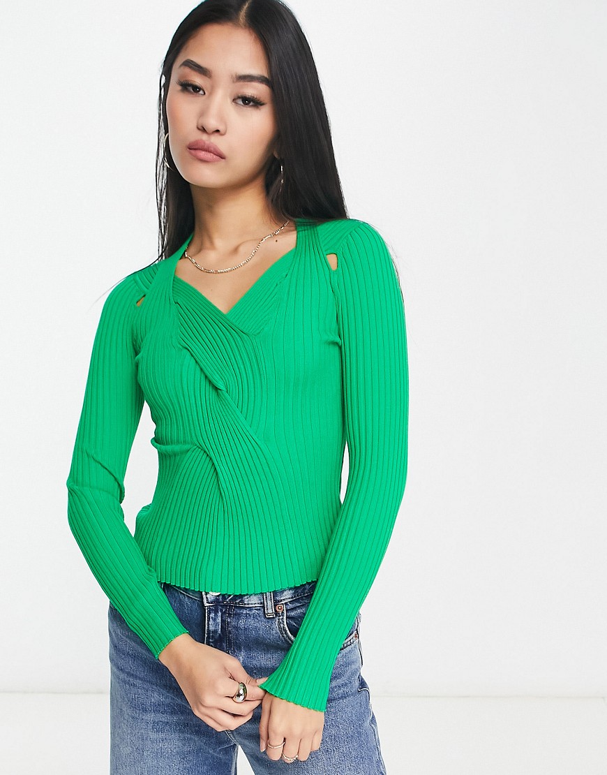 Urban Revivo cut out shoulder knitted top in green