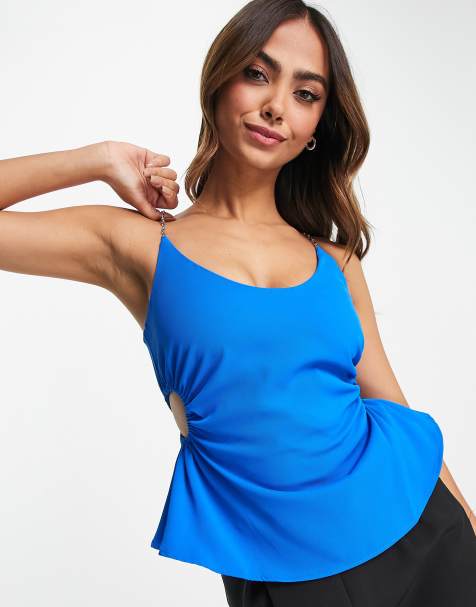Urban Revivo cut-out top with chain straps in blue - view 1