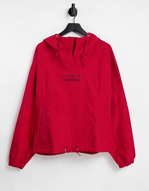 Women Urban Revivo denim hoodie in red 
