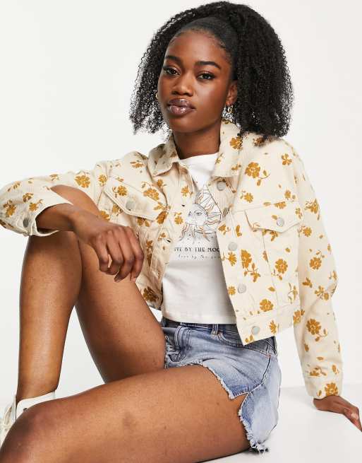 Women's floral denim on sale jacket