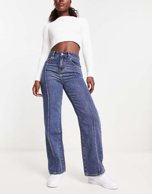 Urban Revivo - Denim jeans met rechte pijpen en naad aan de voorkant in blauw