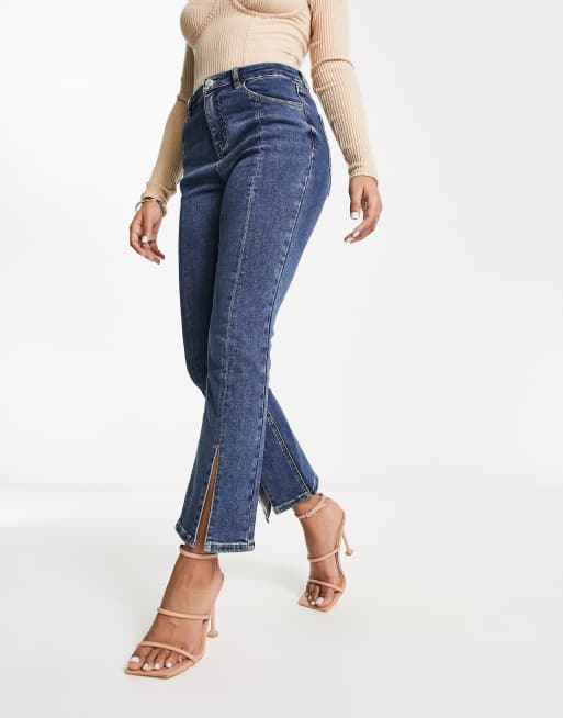 Urban Revivo - Denim jeans met rechte pijpen en naad op de voorkant in indigoblauw