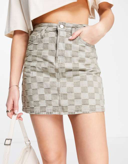 Checkered jean skirt sale