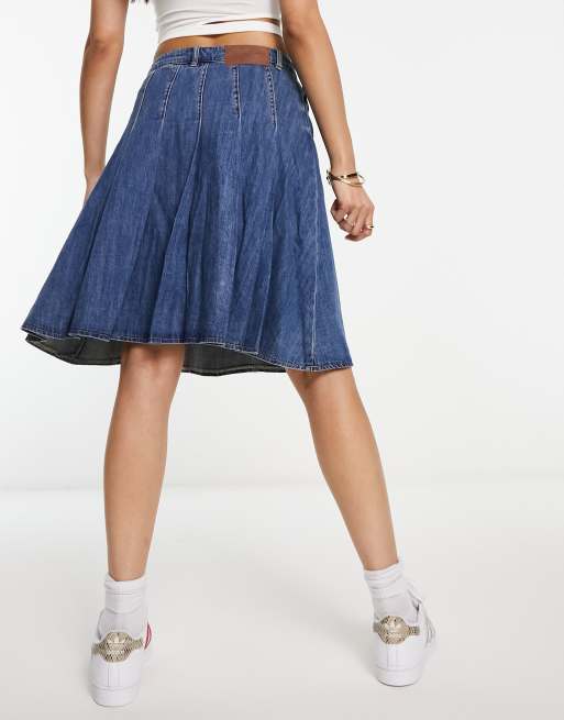 Denim pleated midi sales skirt