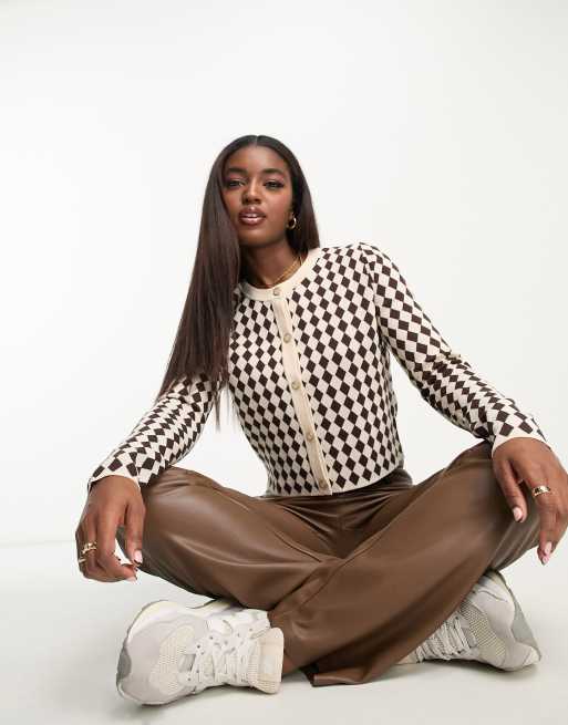 Urban Revivo diamond check knitted cardigan in multi