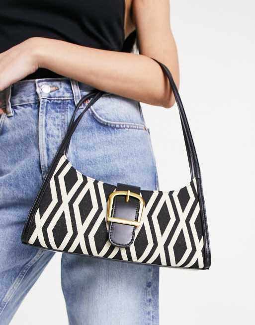 Urban Revivo diamond check mini shoulder bag with buckle in grey