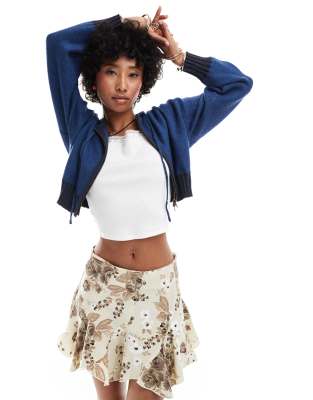 Shop Urban Revivo double zip detail knitted hoodie in indigo blue Online – Trendy & Affordable Fashion