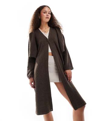 Urban Revivo drape effect cardigan in brown-Green