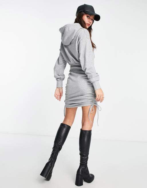 Urban Revivo drawstring midi hoodie sweatshirt dress with ruched side  detail in light gray