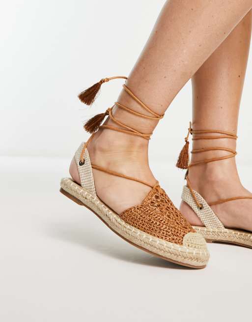 Tan lace up store espadrilles