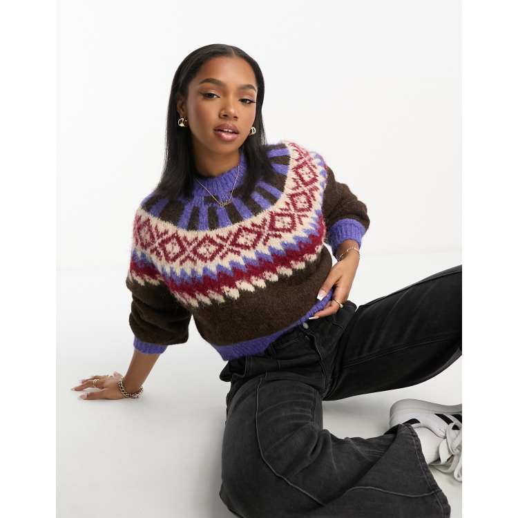 Urban Revivo fairisle cropped sweater in brown multi