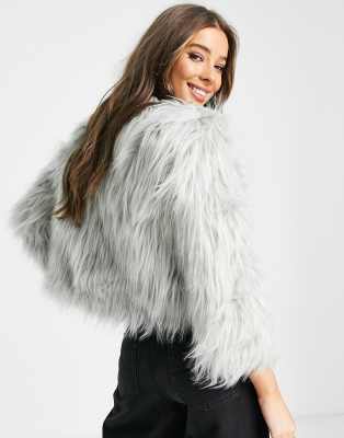 silver faux fur jacket