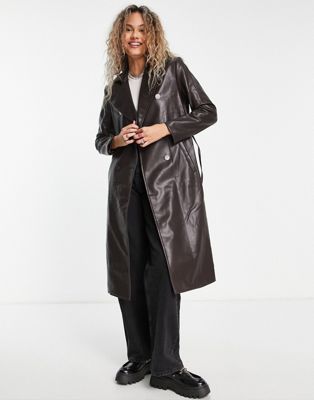 Urban Revivo faux leather coat in brown - ASOS Price Checker