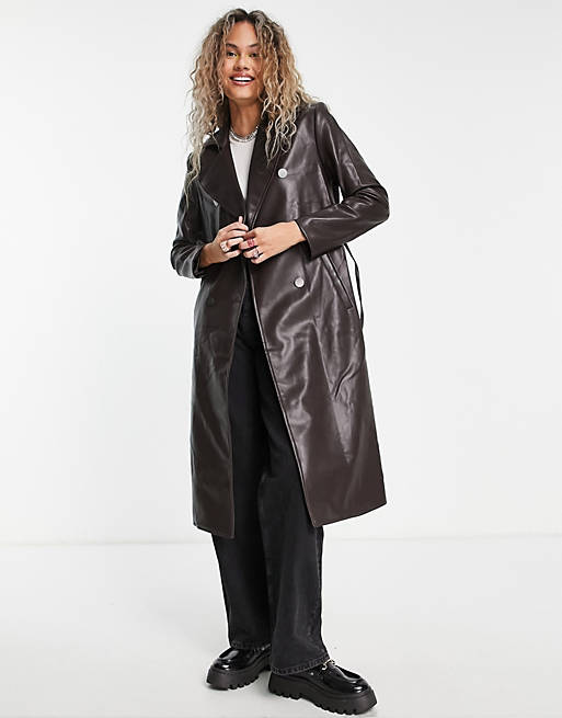 Urban Revivo faux leather coat in brown