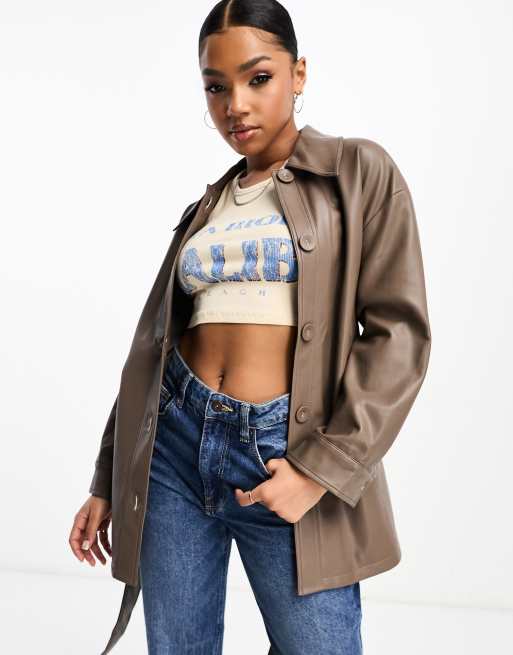 Come Across It Faux Leather Crop Top - Brown