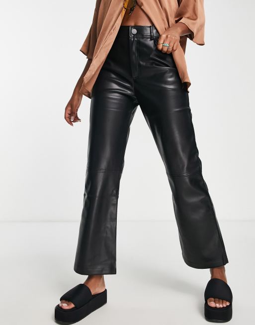 Urban Revivo faux leather straight leg pants in black | ASOS