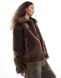 [Urban Revivo] Urban Revivo faux shearling aviater jacket in dark brown 8 Dark brown