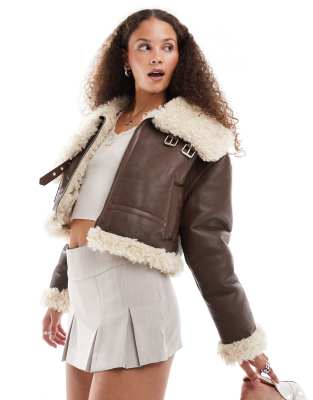 Urban Revivo faux shearling aviator jacket in brown