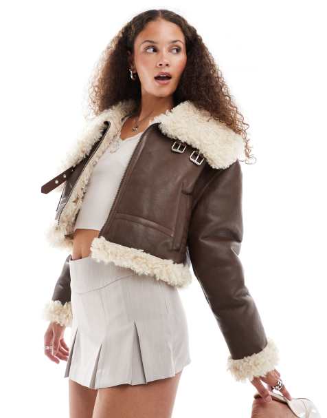 Urban Revivo faux shearling aviator jacket in brown - view 1