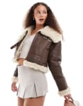 [Urban Revivo] Urban Revivo faux shearling aviator jacket in brown 6 BROWN