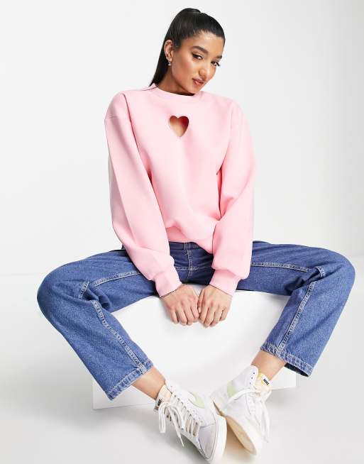 Urban Revivo - Felpa con stampa con cuore, colore rosa