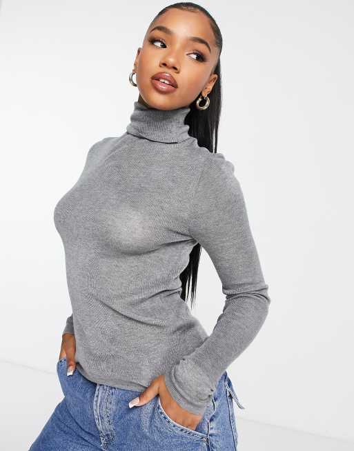 New Look slouchy roll neck jumper in light grey