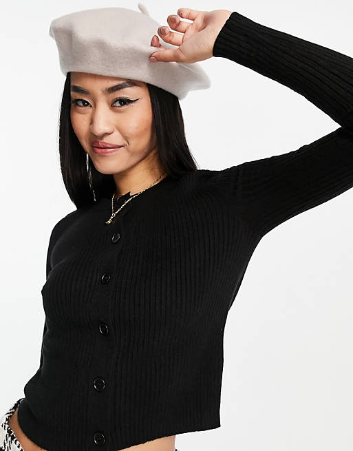 Women Urban Revivo fitted ribbbed cardigan in black 