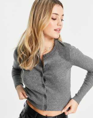 Urban Revivo fitted ribbbed cardigan in grey