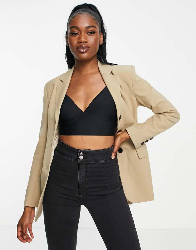 Urban Revivo fitted tailored blazer in beige