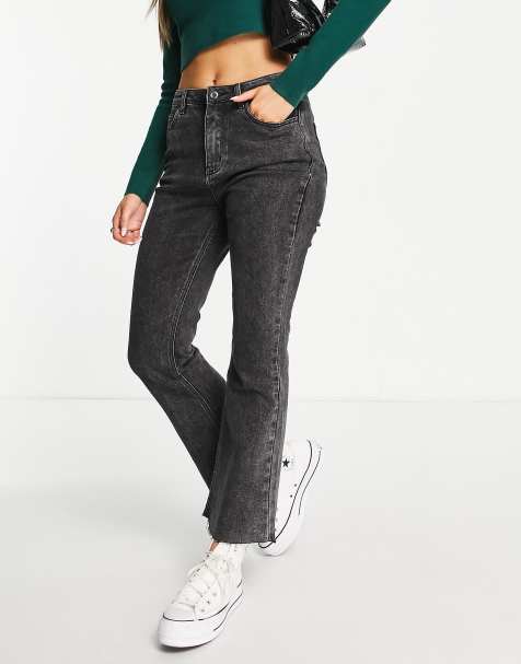 Urban Revivo flared jeans with raw edge in black - view 1