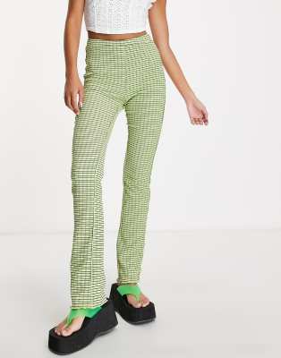 Urban Revivo flares in green check (part of a set)