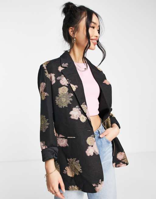 Urban Revivo floral print blazer in grey ASOS